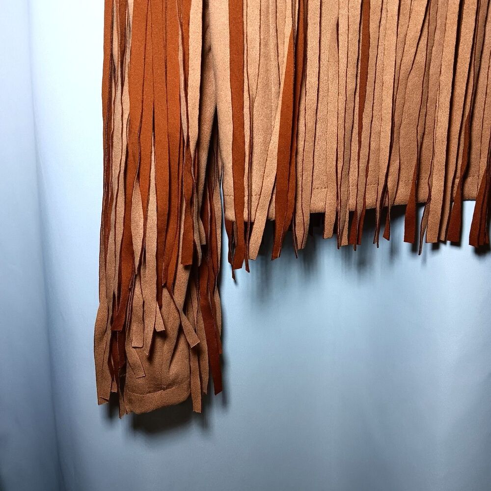 NWT Chartou Faux Suede Camel Color Jacket Sz M Cropped Fringe Open Front - Picture 7 of 10
